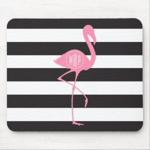 Mit Monogramm rosa Flamingo + Schwarzes + Weiße Mousepad