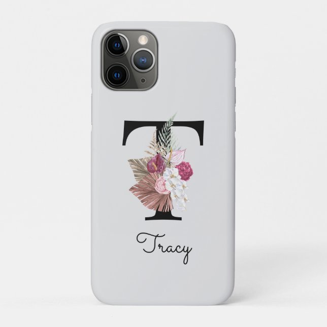 Mit Monogramm rosa Floral Initial Case-Mate iPhone Hülle (Rückseite)
