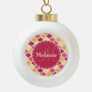 Mit Monogramm rosa Gelbquatreille Keramik Kugel-Ornament