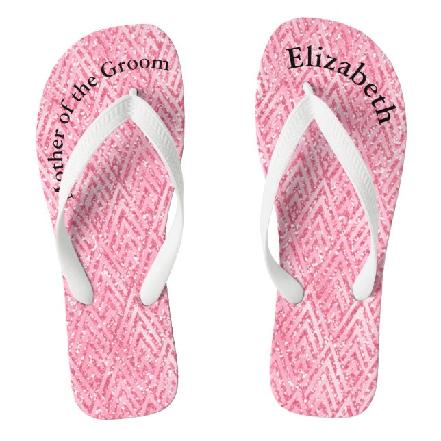 Mit Monogramm Rosa Glitzer Mutter des Brautpaares Flip Flops (Fußbett)