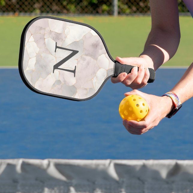 Mit Monogramm-rosa-graue Goldmarmor Pickleball Schläger (InSitu)