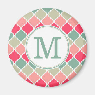 Mit Monogramm rosa grünes marokkanisches Gittermus Magnet
