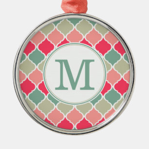 Mit Monogramm rosa grünes marokkanisches Gittermus Silbernes Ornament