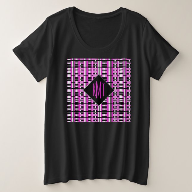 Mit Monogramm rosa Kariert Große Größe T-Shirt (Design vorne)