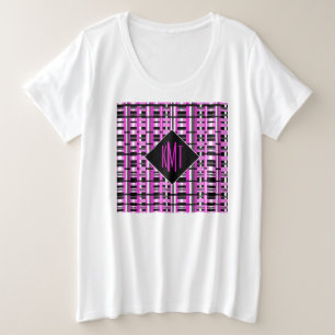 Mit Monogramm rosa Kariert Große Größe T-Shirt
