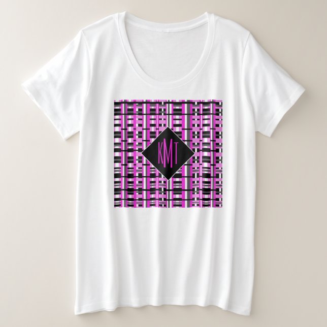Mit Monogramm rosa Kariert Große Größe T-Shirt (Design vorne)
