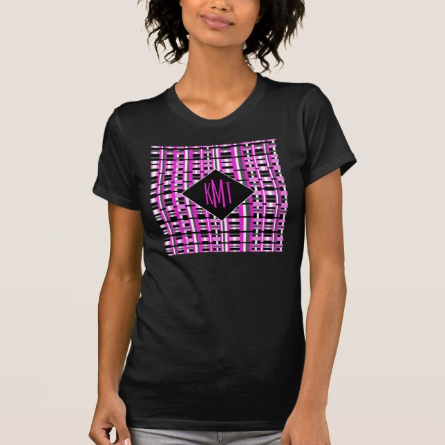 Mit Monogramm rosa Kariert T-Shirt (Vorderseite)