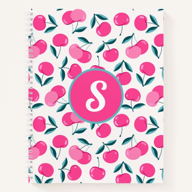 Mit Monogramm-rosa-Kirschen-Notebook Notizbuch (Vorderseite)