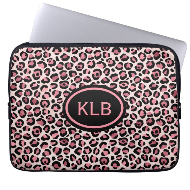 Mit Monogramm rosa Leopardenfarbe Laptopschutzhülle (Vorderseite)