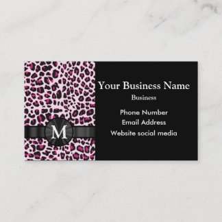 Mit Monogramm rosa Leopardenmuster Visitenkarte