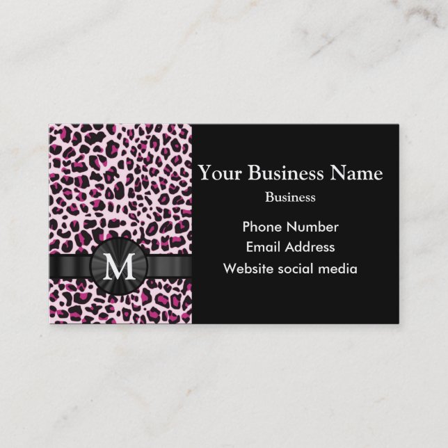 Mit Monogramm rosa Leopardenmuster Visitenkarte (Vorderseite)