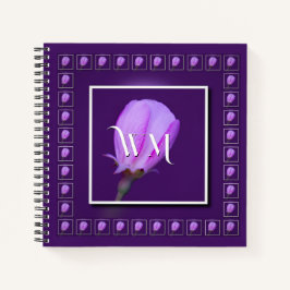 Mit Monogramm rosa, Lila Frühjahrsblütenblatt Notizbuch