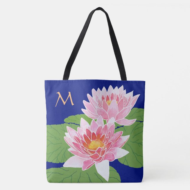 Mit Monogramm rosa Lilien auf blau (Vorderseite)
