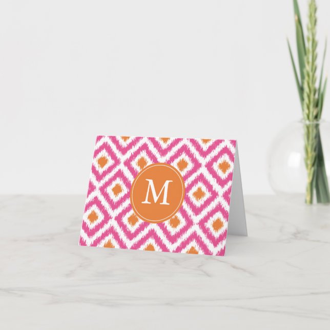 Mit Monogramm rosa Mandarine Diamonds Ikat Pattern (Vorderseite)