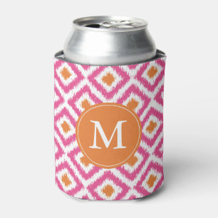Mit Monogramm rosa Mandarine Ikat Diamonds Muster Dosenkühler