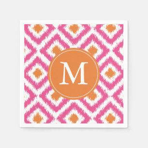 Mit Monogramm-Rosa-Mandarine Ikat-Muster Serviette