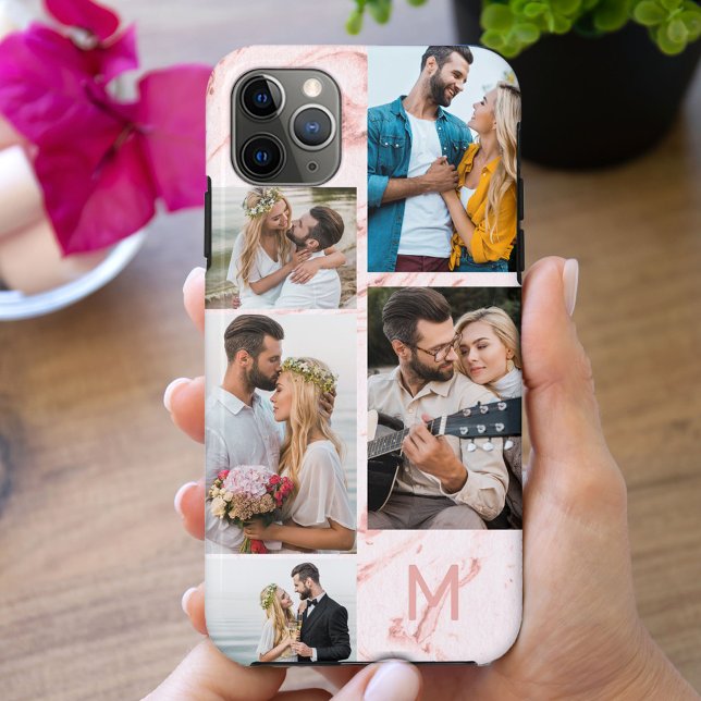 Mit Monogramm rosa Marmor 5 FotoCollage Case-Mate iPhone Hülle (Von Creator hochgeladen)
