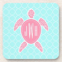 Mit Monogramm Rosa Meeresschildkröte + blaue Quatr