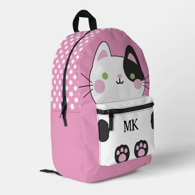 Mit Monogramm rosa Niedliche Katzenkinder Bedruckter Rucksack (Rückseitige Ecke links)
