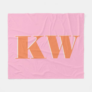 Mit Monogramm, rosa Orange, horizontal Fleecedecke
