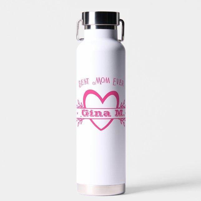 Mit Monogramm, rosa Personalisiertes Muttertagsges Trinkflasche (Vorne)