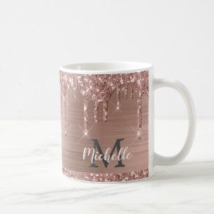 mit Monogramm Rosa Rose Gold Glitzer Tropfen Kaffeetasse
