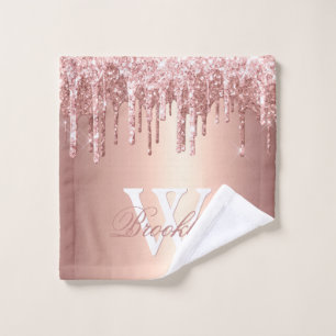 Mit Monogramm Rosa Rose Gold Glitzer Tropfen Waschlappen