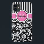 Mit Monogramm rosa, schwarz, weiß gestreifter Dama Case-Mate iPhone Hülle<br><div class="desc">Mit Monogramm,  moderne rosa,  schwarze und weiße Streifen mit feuchtem Case-Mate Vibe™ iPhone 5 Case.</div>