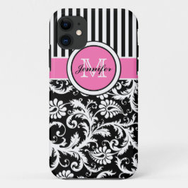 Mit Monogramm rosa, schwarz, weiß gestreifter Dama Case-Mate iPhone Hülle