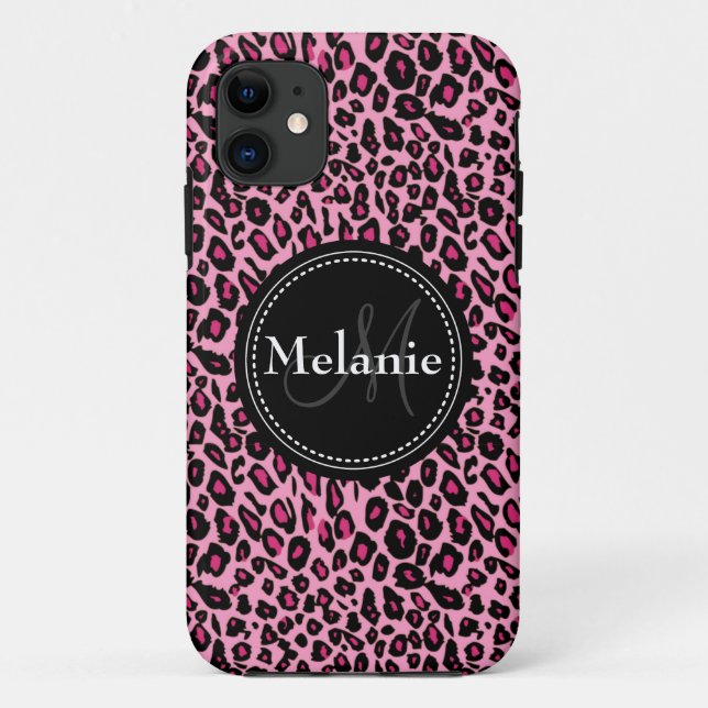 Mit Monogramm-rosa-Schwarz-weiß-Leopardenmuster Case-Mate iPhone Hülle (Rückseite)