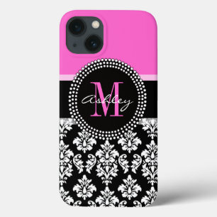 Mit Monogramm rosa schwarze Damaske Case-Mate iPhone Hülle
