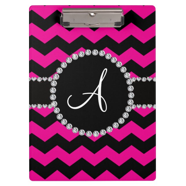 Mit Monogramm rosa schwarze Neonsparren Klemmbrett (Vorderseite)