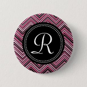 Mit Monogramm rosa Schwarzes Tribal Zickzack Muste Button