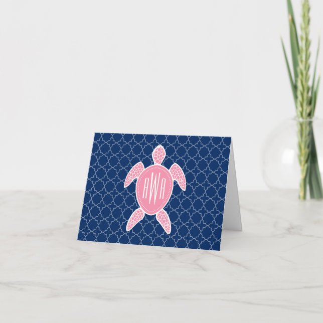 Mit Monogramm rosa Seeschildkröte-Blau Quatrefoil (Vorderseite)