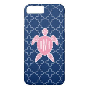 Mit Monogramm rosa Seeschildkröte-Blau Quatrefoil Case-Mate iPhone Hülle