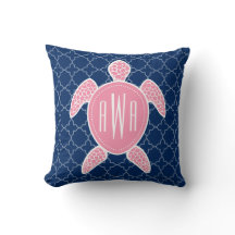 Mit Monogramm rosa Seeschildkröte-Blau Quatrefoil