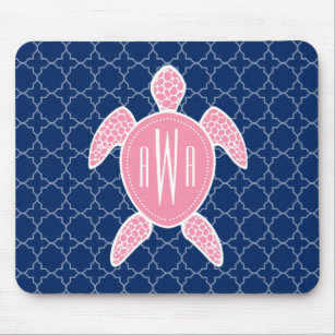 Mit Monogramm rosa Seeschildkröte-Blau Quatrefoil Mousepad
