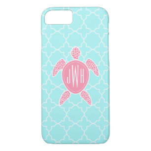 Mit Monogramm rosa Seeschildkröte + Blaues Case-Mate iPhone Hülle