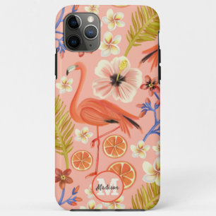 Mit Monogramm rosa tropisches Flamingo-Muster Case-Mate iPhone Hülle
