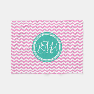 Mit Monogramm rosa und aquamarine Zickzack Fleecedecke