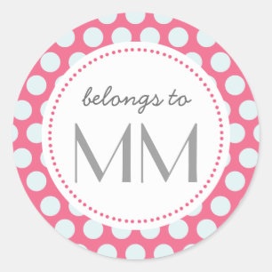 Mit Monogramm rosa und blaue Punkte - DIY-Tags Runder Aufkleber