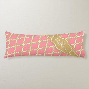 Mit Monogramm rosa und goldenes Gittermuster Seitenschläferkissen