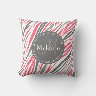 Mit Monogramm rosa und graues Zebra-Muster Kissen
