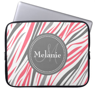 Mit Monogramm rosa und graues Zebra-Muster Laptopschutzhülle