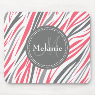 Mit Monogramm rosa und graues Zebra-Muster Mousepad