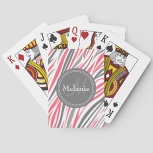 Mit Monogramm rosa und graues Zebra-Muster Spielkarten