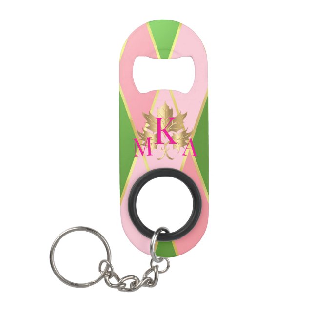 Mit Monogramm rosa und grün Mini Flaschenöffner (Vorderseite)