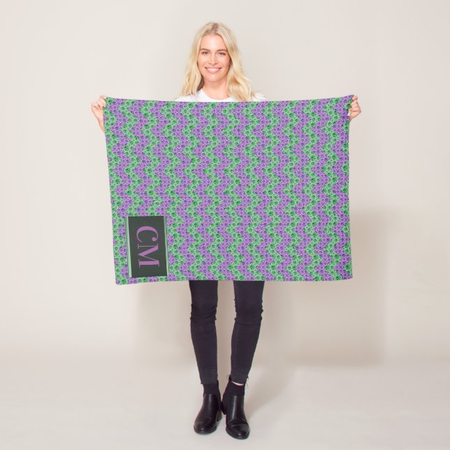 Mit Monogramm rosa und grüner Glitzer Zickzack Fleecedecke (Beispiel)