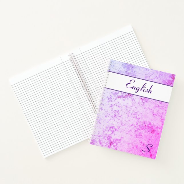 Mit Monogramm rosa und Lila marmoriert Notizbuch (Innenseite)