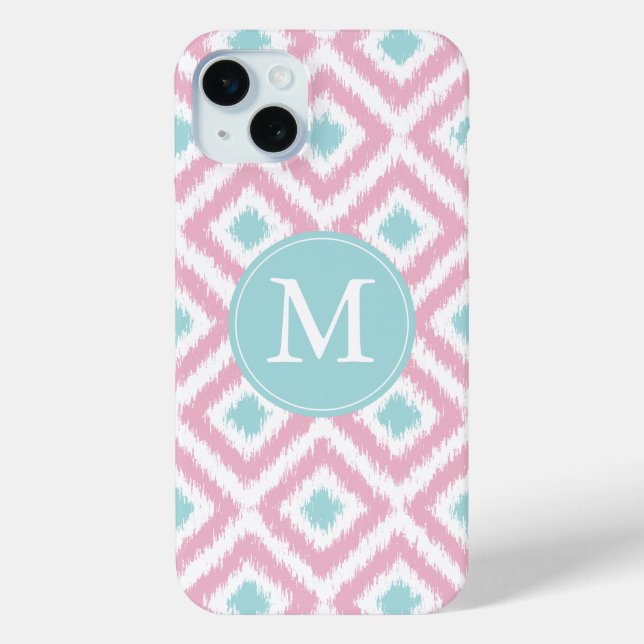 Mit Monogramm Rosa- und Mini-Diamanten-Ikat-Muster Case-Mate iPhone Hülle (Rückseite)